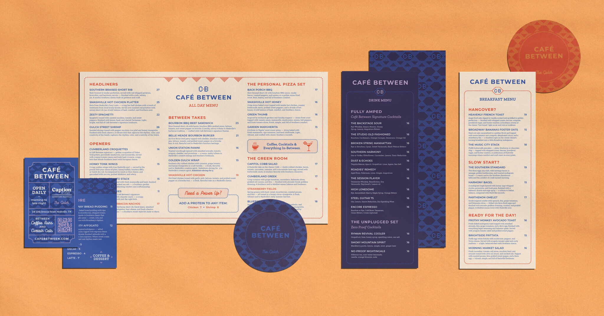Café Between Logo, Branding, Menus and Social Media
